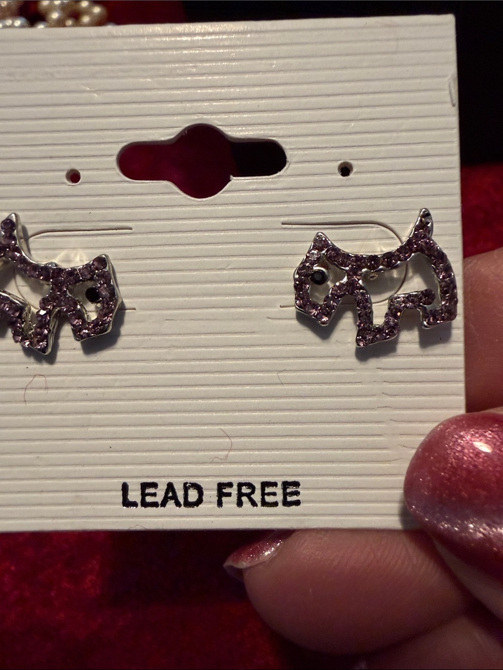 NEW Dog Silhouette Stud Earrings with Pink Rhinestones pierced